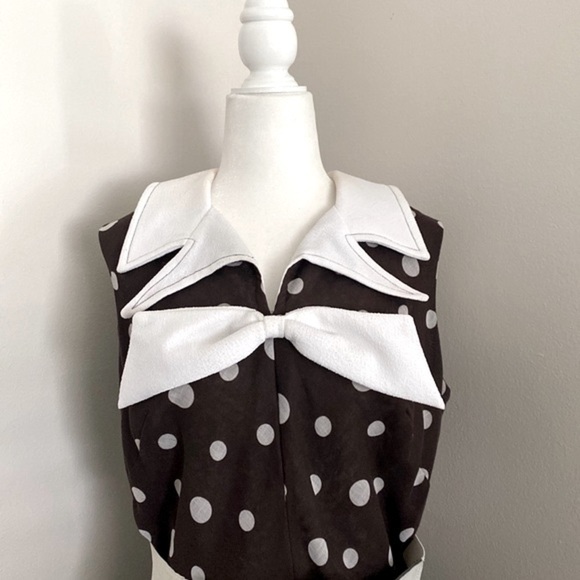 Vintage 70’s chocolate brown white polka dot maxi dress - Picture 3 of 11